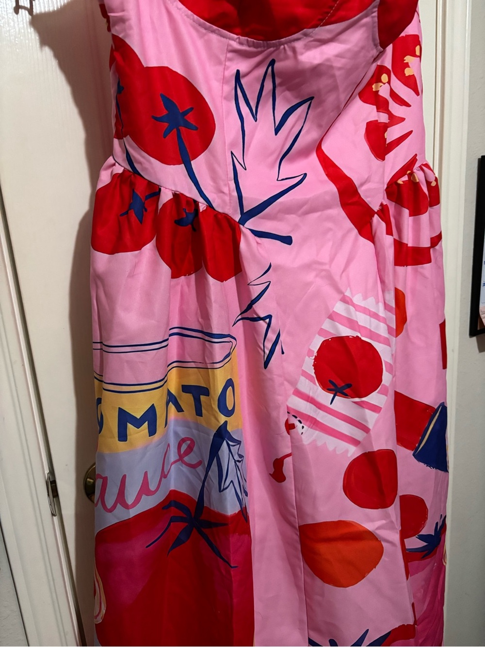 NWOT Pink and Red Printed Midi Dress with Slim Straps - Picture 3 of 4